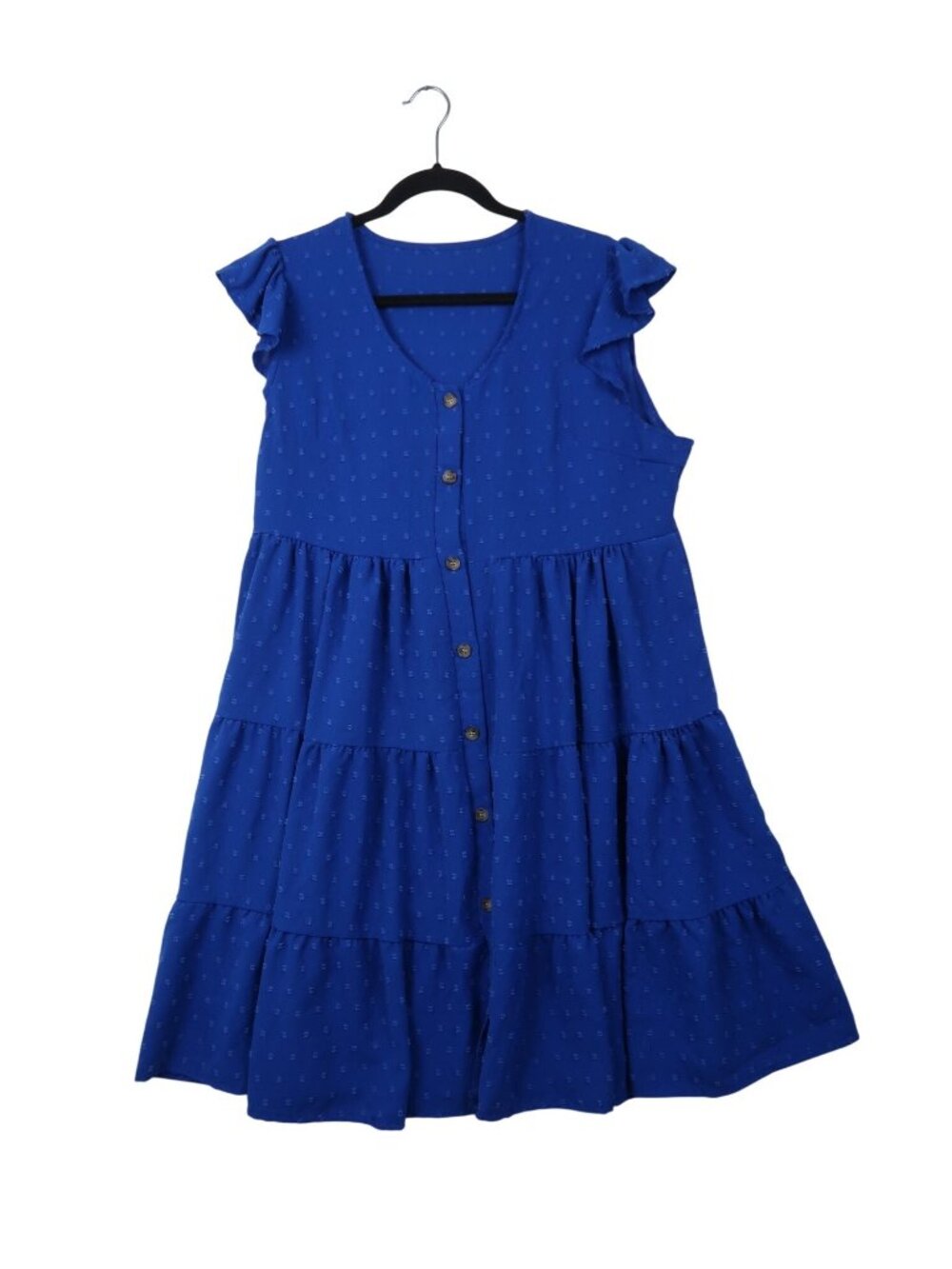 ✨3/$30 2XL Royal Blue Tiered Ruffle Sleeveless Button Front Dress Swiss Dot Knee